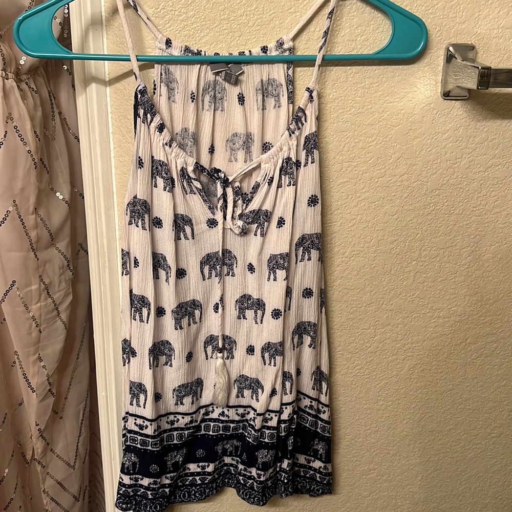 Women’s blouse halter style tank top blouse with elephant latter and tie tassel